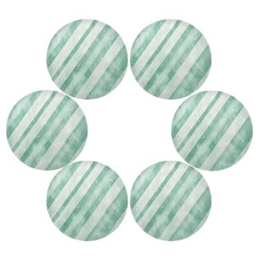 Imagem de Wassud Jogo americano conjunto de 6 tapetes redondos de linhas verdes para cozinha e jantar tapetes laváveis resistentes ao calor decoração de mesa 39 cm