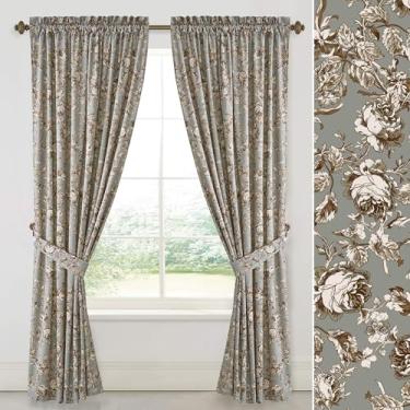 Imagem de StangH Cortinas florais de veludo vintage para quarto, cortinas estampadas com padrão rosa com painéis decorativos de estilo clássico com eficiência energética para porta deslizante, verde ervilha