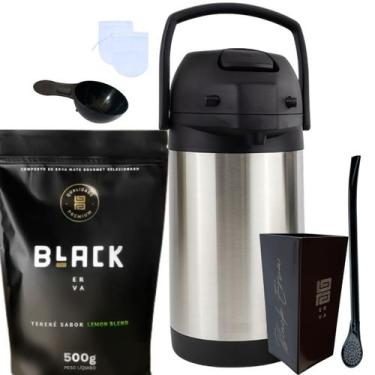 Imagem de Kit Tereré Black Erva Mate 500g Garrafa Térmica 2,5L Copo Acrílico 270