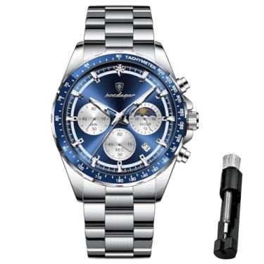 Imagem de Relógio Masculino Luxo Negócios à Prova D'água Quartzo Relógio Cronógrafo Multifuncional Com Três Olhos Luminosos Pulseira em Aço Inoxidável Relógios Azul 879