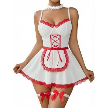 Imagem de Avidlove Lingerie sexy para mulheres, roupa sexy, renda contrastante, vestido de enfermeira, M