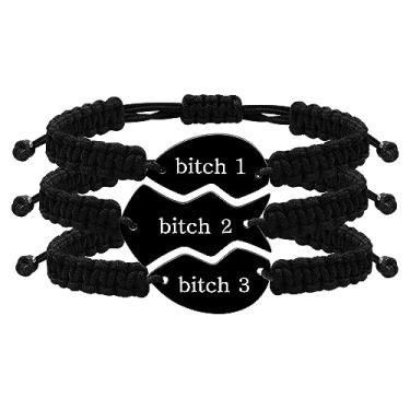 Imagem de Uloveido Pulseiras de amizade para mãe, pai, filha, melhores amigas para sempre, cadela, 1/2/3, ajustável, metal, sem pedras preciosas, preto
