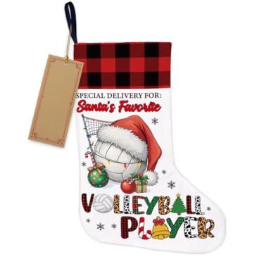 Imagem de Meia de Natal para jogador de vôlei, decoração de árvore de Natal - Entrega especial para o jogador de vôlei favorito do Papai Noel, presentes de Natal para pendurar para lareira escadas de parede