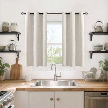 Imagem de YoungsTex Cortinas blackout de linho natural de 101 cm de comprimento para janelas de cozinha, cortinas curtas, isolamento térmico com ilhós, escurecimento de privacidade para banheiro, quarto, 2
