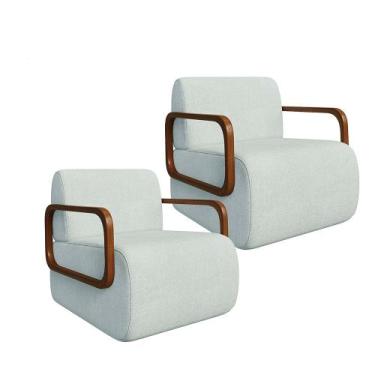 Imagem de Kit 2 Poltronas Kiev em Madeira de Eucalipto Movellu Home, Bouclê Gelo