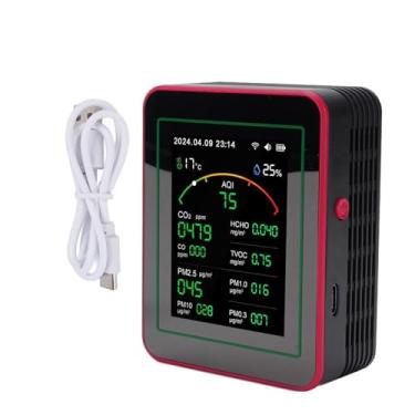 Imagem de Garosa Testador de Qualidade do Ar, Display HD de 2,8 Polegadas CO2 TVOC HCHO PM2.5 PM10 Detector de Temperatura e Umidade Com Aplicativo Móvel para Monitoramento da Qualidade do Ar (Preto + Vermelho)
