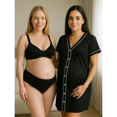 Imagem de Camisola Americana Botões Sutiã Amamentação Calcinha Pós Parto - c8 EL