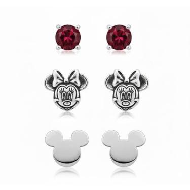 Imagem de Kit Trio Brincos De Prata 925 Pedra Vermelha Minnie e Mickey - Princes