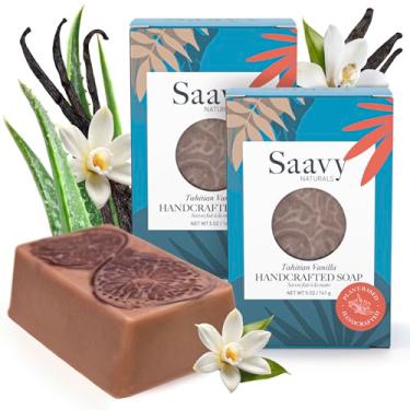 Imagem de Bar soap Tahitian Vanilla Saavy Naturals -Clean,Plant-Based Ingredients - Made In USA Sensitive Skin Sulfate Free Organic Bar Soap Creamy Lather Soap Gift Sets for Women, 5 Oz, 2 Pack