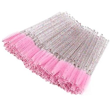Imagem de 100 peças de pincéis de rímel de cristal, bastões de aplicador, bastões de maquiagem descartáveis, pincel de carretel de sobrancelha, rosa claro