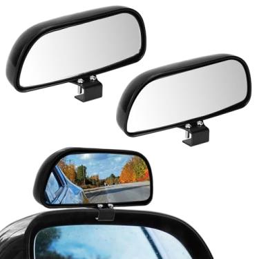 Imagem de QWORK Pacote com 2 espelhos retangulares HD de vidro para carro - espelho côncavo retrovisor, ponto cego para caminhões, SUVs e trailers