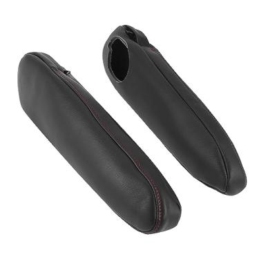 Imagem de X AUTOHAUX Par de capa de apoio de braço de assento dianteiro de carro de microfibra preta com linha vermelha para Toyota Sienna 2011-2018