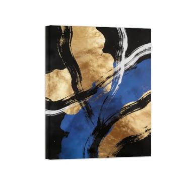 Imagem de Impressões abstratas em tela-Quadro texturizado para parede-ouro preto e azul 3-Pintura moderna para sala de estar 40x50cm Tela Embrulhada