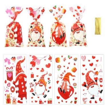 Imagem de Sacos de guloseimas de celofane dos namorados, gnomos de celofane, plástico, doces, biscoitos, presentes de coração, 100 peças e laços dourados para festa de dia dos namorados