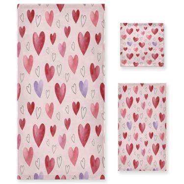 Imagem de Wassud Conjunto de 3 toalhas de banho de corações dos namorados, toalhas super macias e absorventes para banheiro, toalhas de banho de secagem rápida, toalha de banho para academia, spa, hotel