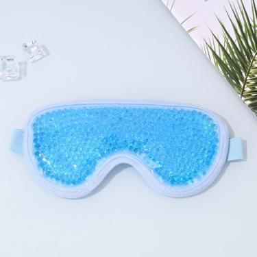 Imagem de Máscara de olhos macia de gel de pelúcia refrescante e aquecimento com design ajustável de gancho e laço para relaxar, reutilizável, uso doméstico, variante azul