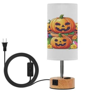 Imagem de Wassud Abajur de mesa de cabeceira Cheerful Pumpkins Touch com 3 temperaturas de cor, luminária de mesa moderna com forro de sombra para suporte noturno para sala de estar, quarto, escritório