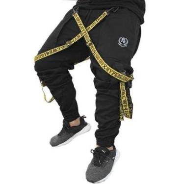 Imagem de Calça Jogger Masculina PRETA Trend Suspenders Tracks AMARELA-Unissex