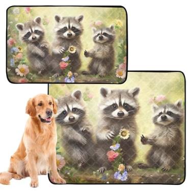 Imagem de TSENQUE Almofadas laváveis de flores de guaxinins fofas para cães para gatos e animais de estimação, tapete reutilizável para filhotes de cachorro, absorvente à prova d'água, fofo, pequeno x pacote