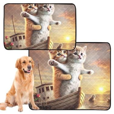 Imagem de TSENQUE Almofada de xixi para gatos românticos Titanic Love para gatos laváveis para cães, tapete de gaiola de cachorro fofo, impermeável, absorvente para cães, treinamento de penico, médio + grande