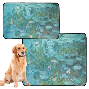 Imagem de TSENQUE Almofadas de xixi laváveis para cães Ninfas Claude Monet, pintura de lírios aquáticos, reutilizáveis, absorventes para filhotes, tapete de gaiola de cachorro, fofo, médio + grande, conjunto de
