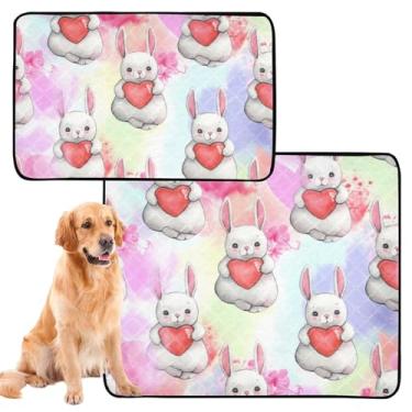 Imagem de TSENQUE Cute Bunny Tapete floral reutilizável de coração vermelho para gatos de estimação lavável para cães de estimação tapete impermeável para gaiola de cachorro, almofadas absorventes de penico