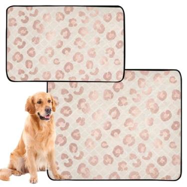Imagem de Tapetes laváveis para cães de estimação rosa dourado leopardo manchas bege reutilizável para gatos de estimação tapetes absorventes à prova d'água para gaiola de cachorro fofo, médio + grande