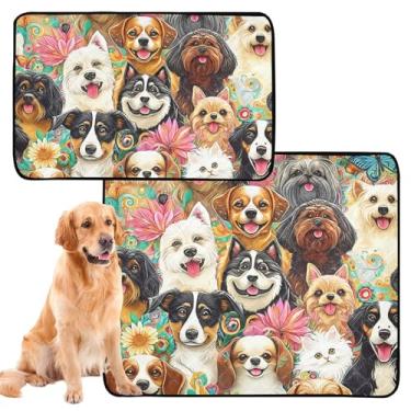 Imagem de TSENQUE Almofadas de xixi laváveis para cães, impermeável, tapete de cercadinho para cães, fofos, flores coloridas, tapete reutilizável para animais de estimação, absorvente para cães, pequeno pacote