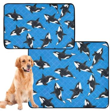 Imagem de TSENQUE Baleias assassinas pretas e brancas azuis para cães de estimação almofadas laváveis reutilizáveis para gatos de estimação tapete absorvente para cães tapete impermeável para caixa de cachorro