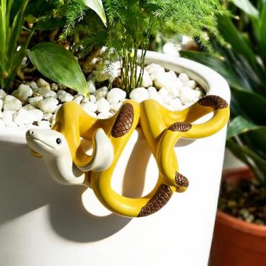 Imagem de HUFAND Estatueta de cobra de banana, vaso de resina, miniatura, pendurado, realista, estátuas de cobra de banana, decorações de plantas, presentes para ambientes externos, casa, jardim, cerca, varanda