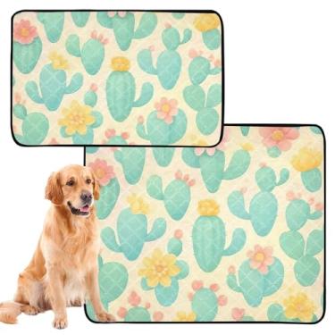 Imagem de Cute Green Cactus Light Yellow Pet Lavável Pee Pads Wee Wee Pad para Animais de Estimação de Gato Filhote de Estimação para Cães Impermeável Tapete de Cercadinho para Cachorros, Pequeno x Pacote com 3