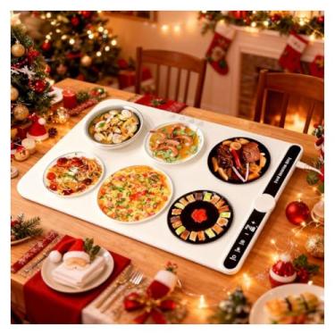 Imagem de Tapete de aquecimento para alimentos, aquecedores de alimentos para festas, buffet, 9 níveis de temperatura, temporizador, à prova d'água, isolamento térmico, seguro para lava-louças, para casa, massa