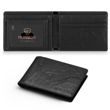 Imagem de Carteira RUNBOX para homens de couro fino com duas dobras com bloqueio