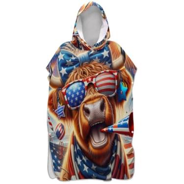 Imagem de Joisal Poncho de surfe para trocador adulto roupão de praia com capuz toalha de natação ponchos de praia vestíveis para homens alegres highland vaca América
