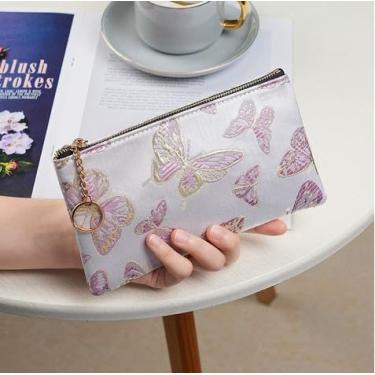 Imagem de Carteira feminina de couro genuíno com dobra dupla/tripla - Suporte minimalista para cartão de crédito com bloqueio de RFID e bolso para moedas, rosa, Casual