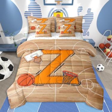 Imagem de jejeloiu Conjunto de edredom queen de basquete, 7 peças, presentes inspiradores para amantes de basquete, para crianças, meninos, meninas, letra Z, cama em uma bolsa, monograma, acolchoado, macio e