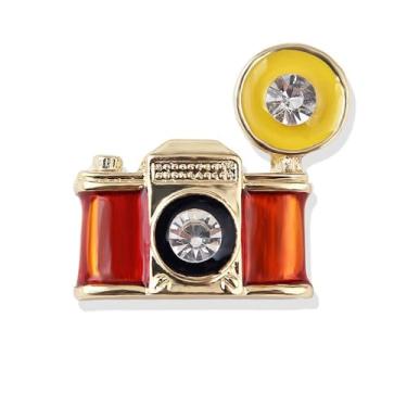 Imagem de Broche de câmera com strass para mulheres vintage vermelho amarelo esmalte cristal flash lâmpada broches alfinetes lapela chapéu retrô bolsa terno fantasia festa aniversário acessórios joias
