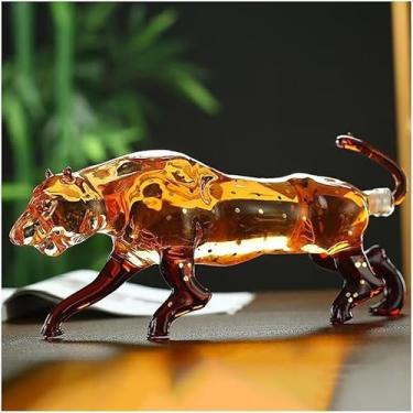 Imagem de Garrafa de licor de leopardo de 500 ml, design de arte animal, garrafa de vidro soprado à mão, divertida, decantadores de vinho, personalizados, criativos, decoração de bar, presentes para homens