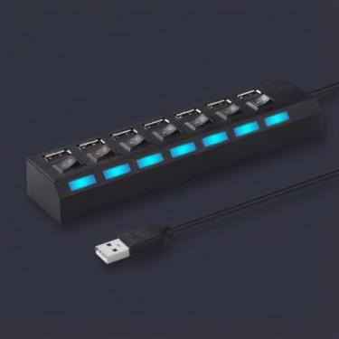 Imagem de Hub adaptador de LED de alta velocidade USB 2.0 divisor de soquete multiportas com interruptores liga/desliga independentes