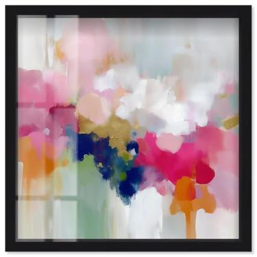 Imagem de Pink and Chartreuse I Shadowbox Print Living Room Wall Art por Art Remedy, moldura preta, 43 x 43 cm