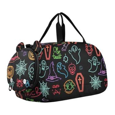 Imagem de CEBUGI Bolsa esportiva para meninas e meninos, bolsa de ginástica colorida Boo com compartimento para sapatos, bolsa de fim de semana, bolsa noturna