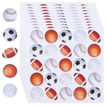 Imagem de SUPERFINDINGS Adesivos de bolas esportivas com 50 folhas, 250 peças, basquete, futebol, beisebol, futebol, bola mista, decoração de sala de esportes, configuração de tema esportivo para garrafas de