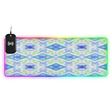 Imagem de CEBUGI Mouse pad de carregamento sem fio padrão azul 15W mouse pad rápido para jogos com 14 iluminação LED RGB para jogos, PC, laptop, mesa 90,9 x 39,9 cm