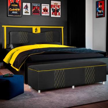 Imagem de Kit Quarto Gamer Baú e Painel Fighter USB 160cm Cama Queen
