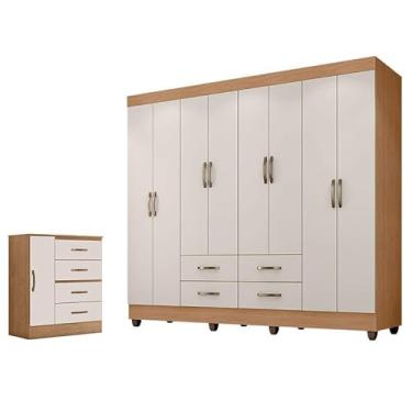 Imagem de Guarda Roupa Casal Porto com Cômoda Lite 4 Gavetas 1 Porta Nature Off White - Móveis Leão