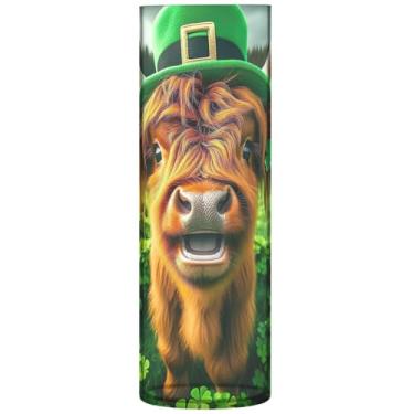 Imagem de Vasos cilíndricos Highland Cow Calf St Patricks para centros de mesa grandes vasos de outono de plástico personalizado floral decoração de outono para quarto, 30 cm x 9,9 cm
