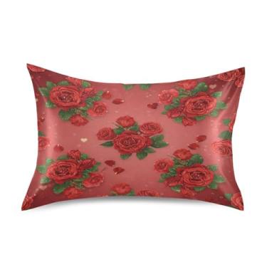 Imagem de Blueangle Fronha de cetim refrescante para cabelo e pele, fronha rosa dos namorados, tamanho Queen 51 x 76 cm com fecho de envelope (347)