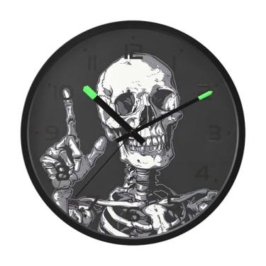 Imagem de SEHANY Relógio artístico de parede de caveira silencioso, sem tique-taque, relógio redondo operado por bateria, controle de som, luz noturna, relógios de parede para sala de estar, cozinha, quarto