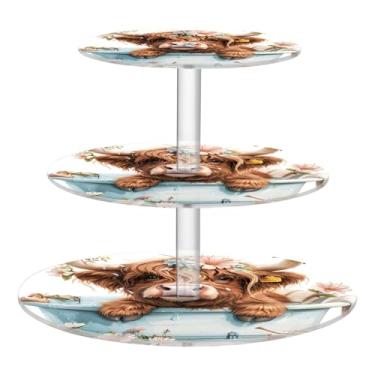 Imagem de Suporte para cupcakes de vaca Highland para banheira, 3 camadas, acrílico, torre de cupcake, aniversário, casamento, sobremesa, decorações de mesa para festa