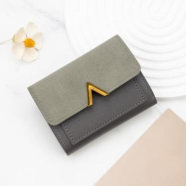 Imagem de Carteira curta feminina minimalista - carteira de grande capacidade com compartimentos para cartões e bolso para moedas, bolsa pequena e fina, Cinza, Carteira de couro